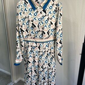 MOTF Blue Dress with Long Bishop Sleeves and V-Neck